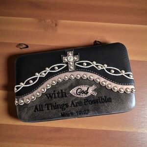 Texas West Bible Verse Wallet Rhinestone Studded & Embroidered Black Silver